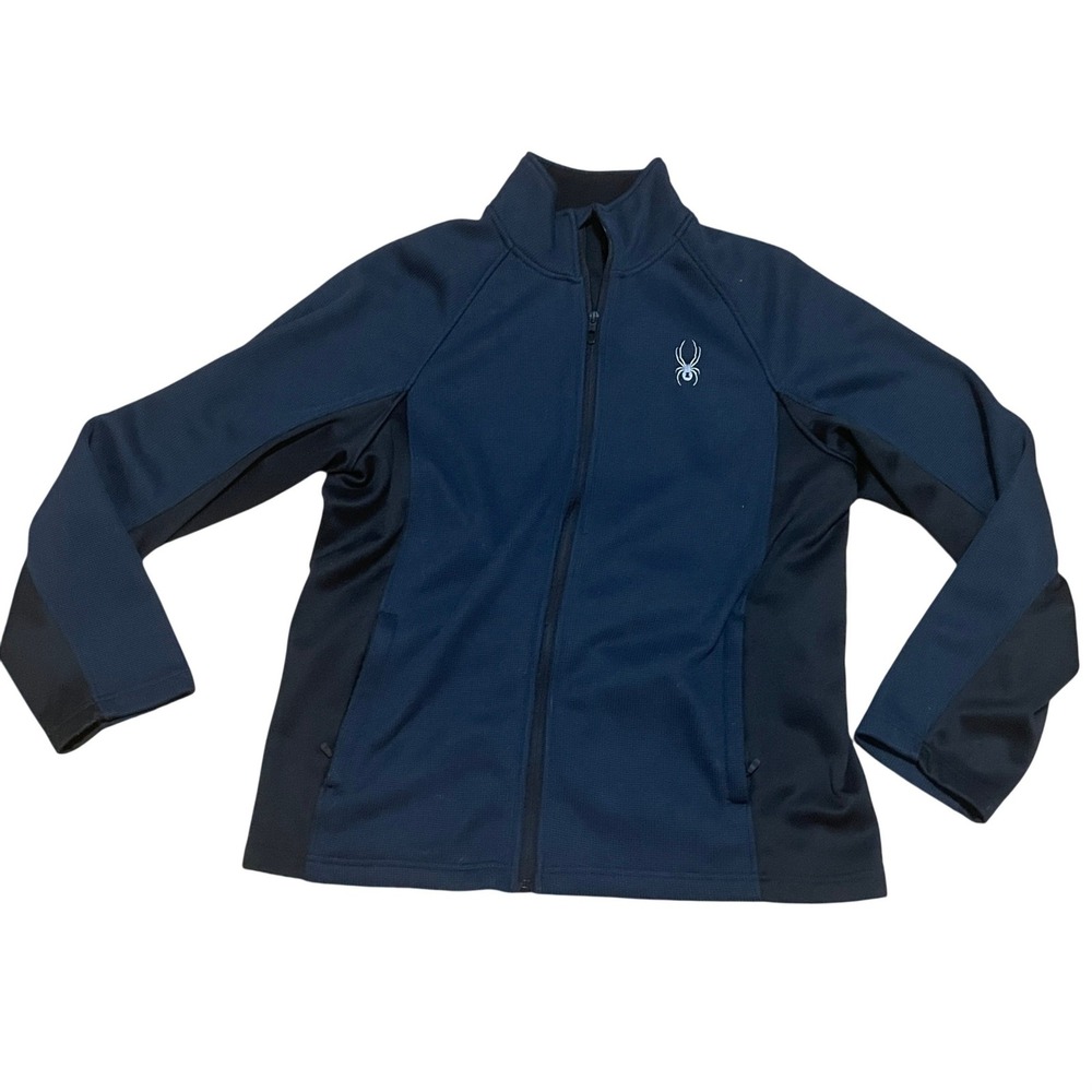 Spyder Mens XL Full Zip Fleece Jacket Navy Blue Black‎ SPFFD043-402 Mock Neck